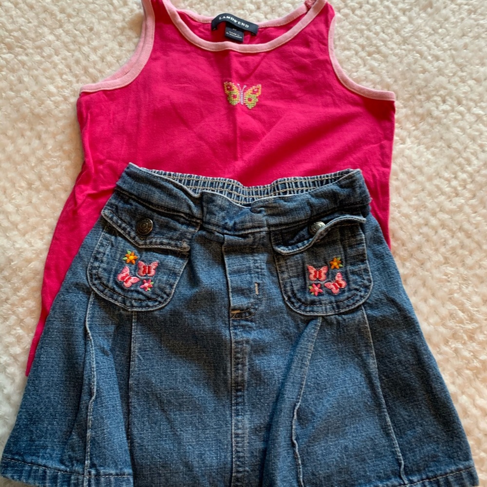Lands end tank and Sonoma denim skirt 4T